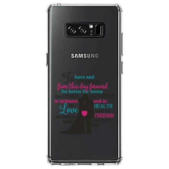 DistinctInk Clear Shockproof Hybrid Case for Samsung Galaxy Note 8 - TPU Bumper Acrylic Back Tempered Glass Screen Protector - To Have & To Hold From This Day Forward