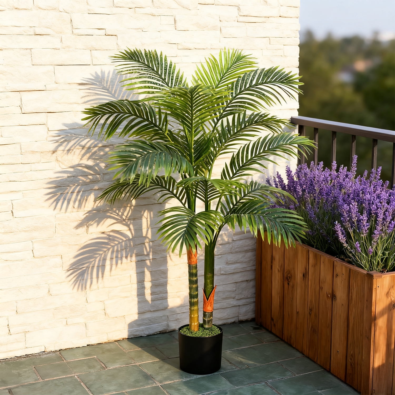 NOVAROOT Artificial 6ft Palm Tree with Cement Pot - Realistic Faux Golden Cane Palm Plant for Indoor/Outdoor Decor, Housewarming Gift