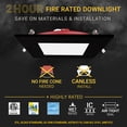 thumbnail image 3 of NuWatt 6 Inch 2 HR FIRE Rated LED Recessed Light, 5CCT Selectable, Dimmable,Square Black Trim 6 Pack, 3 of 8