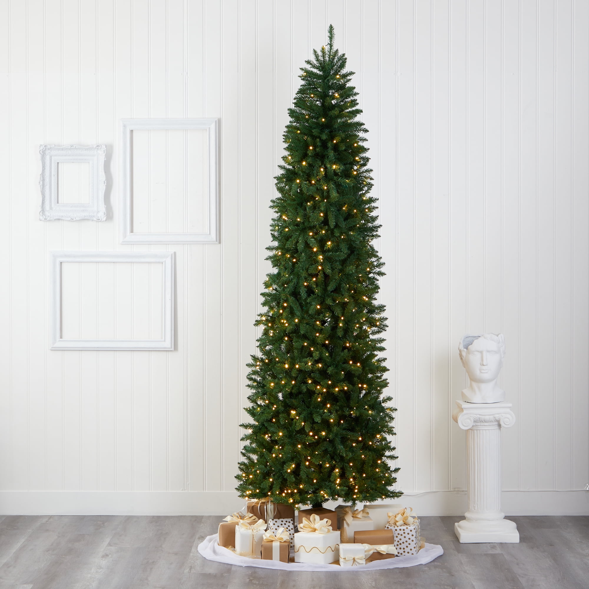 Nearly Natural Prelit LED 9' Slim Pine Artificial Christmas Tree, Green