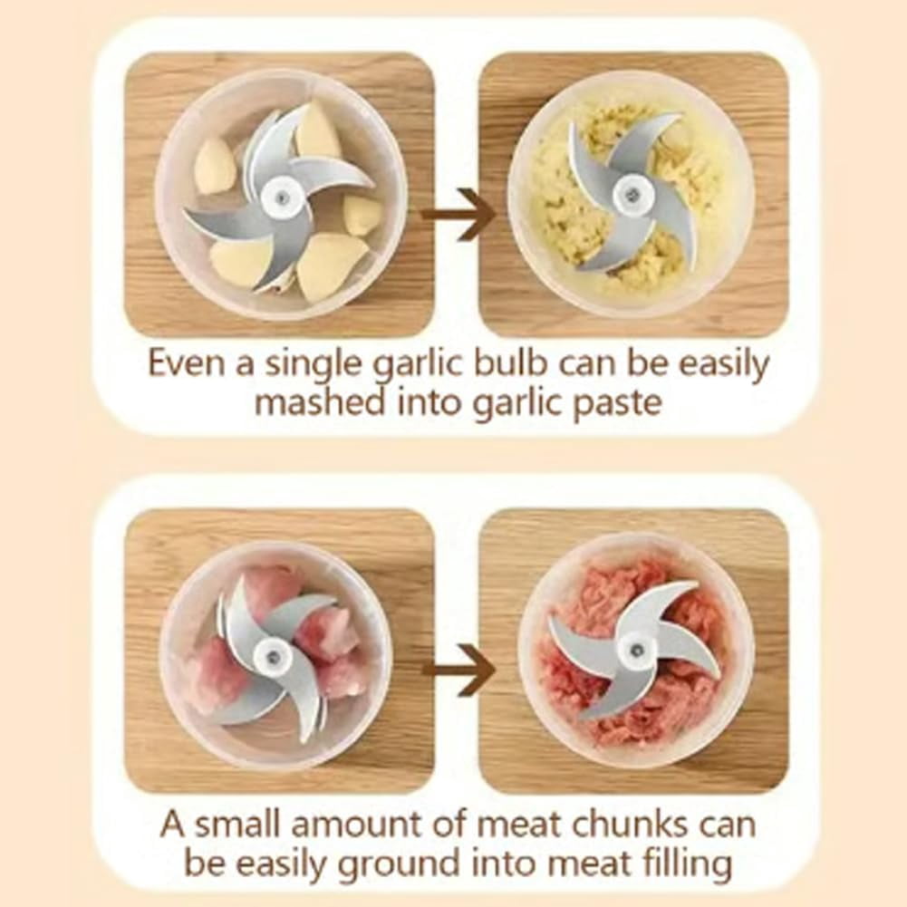 300ml Electric Garlic Chopper, Mini Portable Veggie Cutter with 4 Sharp Stainless Steel Blades, Compact One-Touch Food Processor Easy to Clean