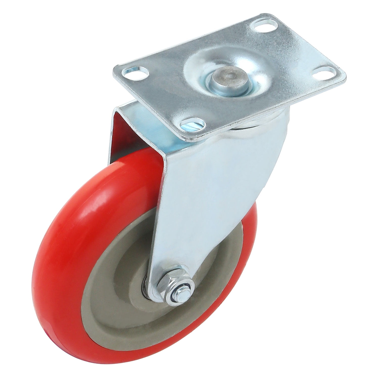 5 Inch Pack of 4 Caster Wheels Swivel Plate on Red Polyurethane Wheels CA SHIP 