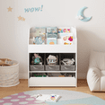 thumbnail image 3 of Kids Bookshelf and Toy Storage Organizer with Bottom Drawer, Multi-Functional Wooden Book Shelf with 3 Fabric Toy Baskets & Multiple Shelves, Toddler Children's Bookshelf for Nursery Playroom Bedroom, 3 of 9