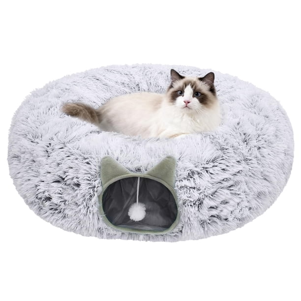 Cama túnel para gatos interior donut felpa suave cueva gato juguete multifuncional pequeños medianos grandes gatitos conejos hurones cojín lavable gri