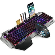 TORUBIA wireless Bluetooth keyboard gaming mouse, ultra-sensitive rechargeable multi-card slot colorful glare gaming keyboard Black rainbow