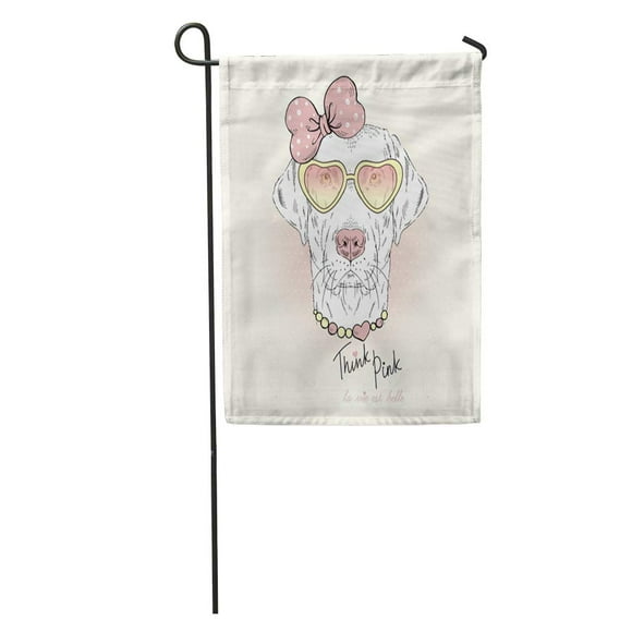POGLIP Dog Labrador Girl Doggy Portrait in Pink Glasses Graphic Girly Garden Flag Decorative Flag House Banner 12x18 inch