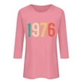 thumbnail image 2 of Uootdi Hauts pour Femmes Manches 3/4 Col Rond Imprimé Arc-en-Ciel Rétro 1976 Coupe Décontractée T-Shirts Nostalgiques d'Été Cadeau, 2 of 4
