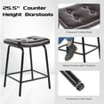 thumbnail image 6 of 25" Saddle Counter Stools Set of 3, Tufted Faux Leather Counter Height Bar Stools with Metal Legs for Kitchen Island, Black Brown, 6 of 12