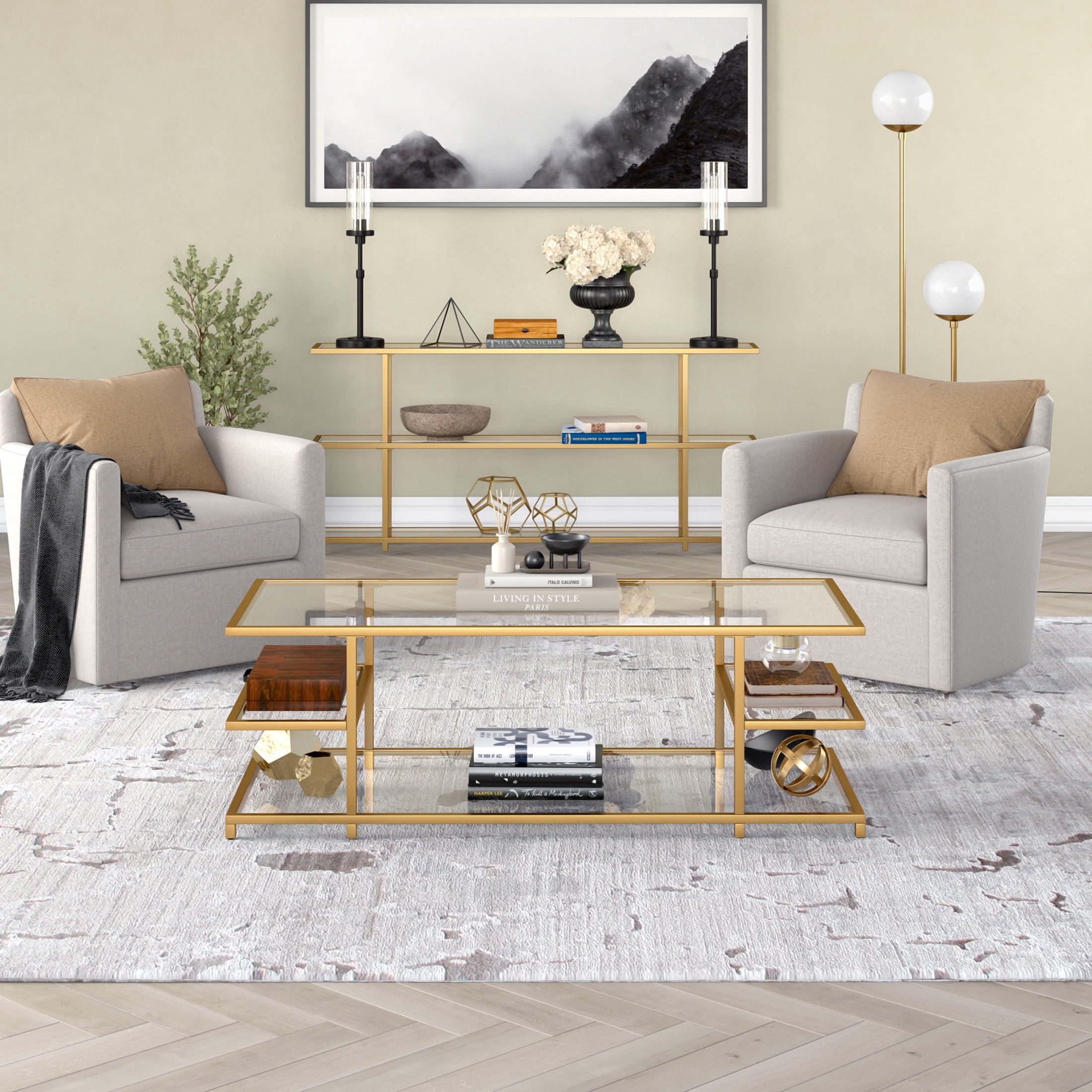 Evelyn&Zoe Modern/Contemporary 54" Wide Brass Coffee Table