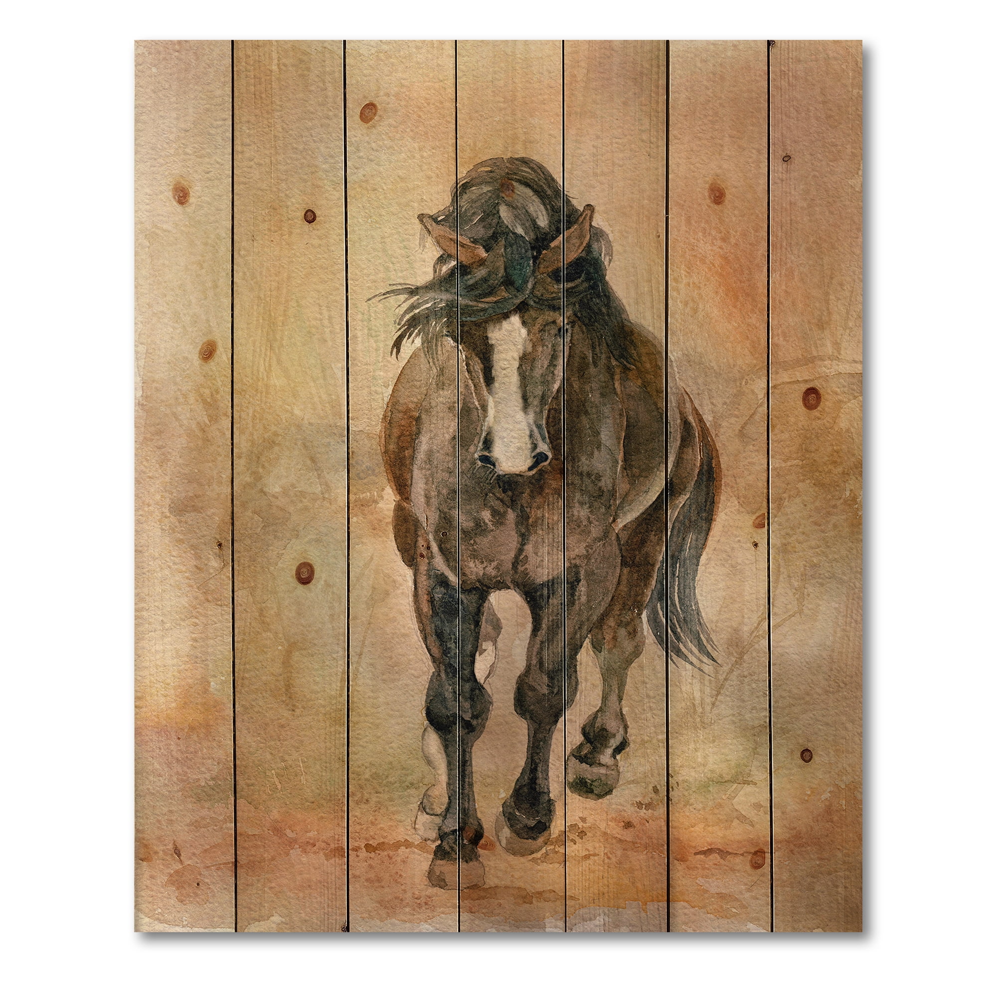 Designart 'Abstract Portrait Of Beautiful Chestnut Horse II' Farmhouse Print on Natural Pine Wood