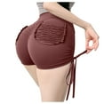 thumbnail image 4 of Women's Excercise Gym Yoga Shorts Elastic High Waist Sweat Shorts Solid Color Lounge Shorts Pockets Fashion Summer Casual Beach Pants Brown M, 4 of 6