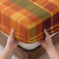 thumbnail image 3 of King Size Fitted Sheet Set - Orange Green Plaid 3 Piece Bedding Sets 16" Deep Pocket Fitted Sheet with 2 Pillowcases, Modern Thanksgiving Grids Striped Brushed Microfiber Hotel Luxury Bed Sheets, 3 of 9