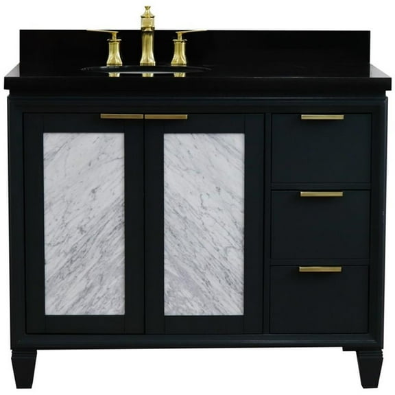 Trento 43" Solid Wood Vanity with Left Oval Sink in Gray/Black Galaxy