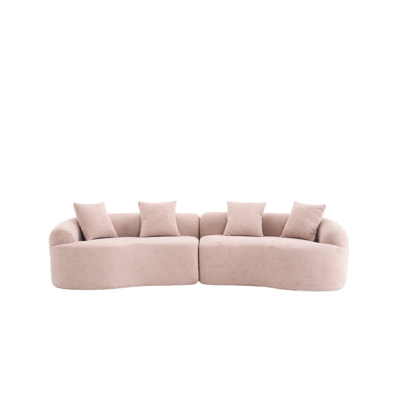 Curved Sectional Sofa with 4 Throw Pillows, Modern Luxury Chenille 4-Seater Cloud Couch with Deep Seat for Living Room, No Assembly Needed