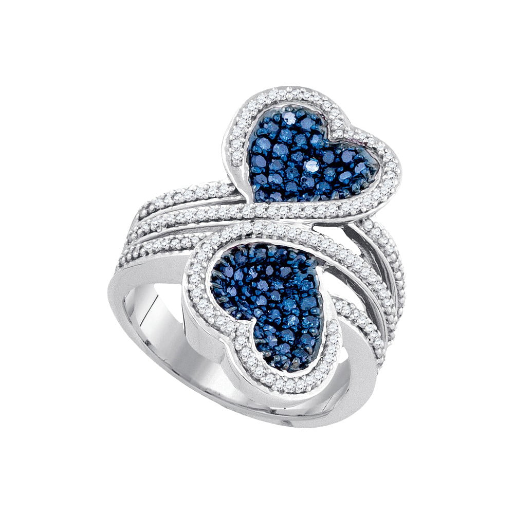 Details about   925 Sterling Silver Natural White Blue Diamond Dome Bypass with closed Back Ring 