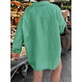 thumbnail image 4 of Womens Shirts Button Down Stripe Long Sleeve Blouse Fashion Casual Tops 2025 Dark Green XL, 4 of 5