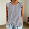 thumbnail image 2 of Bmisegm Womens Tank Tops Casual Comfortable Ruffle Sleeveless Round Neck Relaxed Fit Lightweight Breathable Basic Vest Summer Tops for Women Light Gray M, 2 of 5