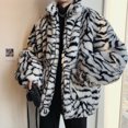 thumbnail image 6 of QUNYINEY Long Sleeve Jacket for Men Faux Fur White Leopard Print Zip up Outerwear Warm Cardigan Loose Outerwear Jackets, 6 of 9