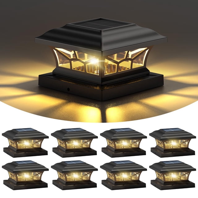 Luces solares tipo poste DAMAYCA, impermeables, paquete de 8 unidades, LED cálidas y frías