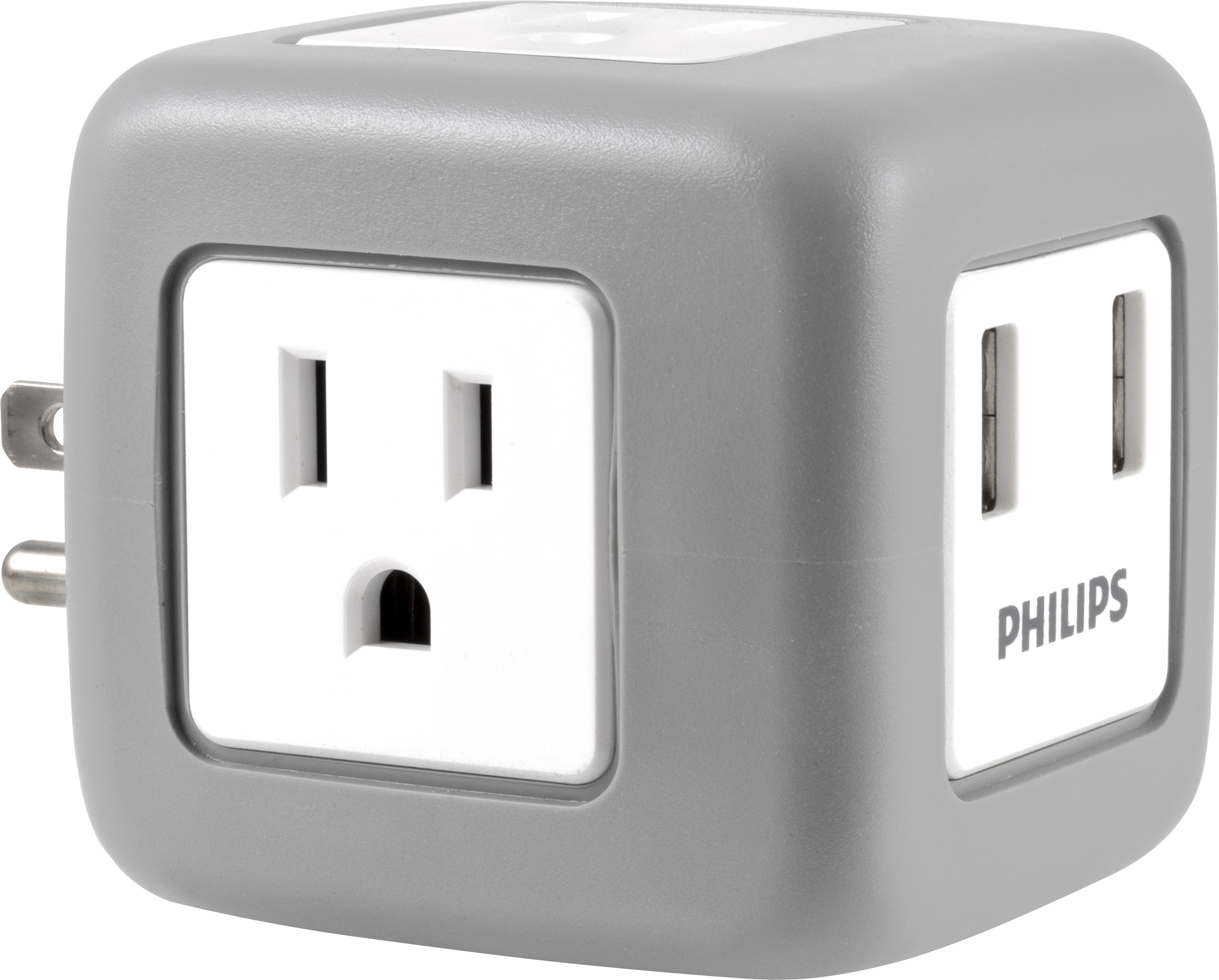 Compact Adapter 3 Prong Outlets SPS6220WB/37 Charging Station PHILIPS Power Strip Wall Tap 125V AC/15A/1875W White ETL Certified 2 USB Ports 