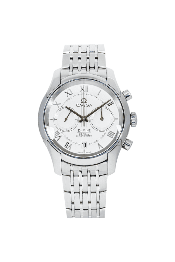 Pre-Owned Omega De Ville Prestige Co-Axial Chronograph 42mm Silver Dial Leather Strap Watch