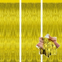 Gold Metallic Tinsel Foil Fringe Curtains,3.2ft x 6.5ft Gold Photo Booth Backdrop Streamer Curtain,Photo Booth Props,Ideal Party Supplies, Birthday, Christmas,New Year Decorations(3 Pcs)