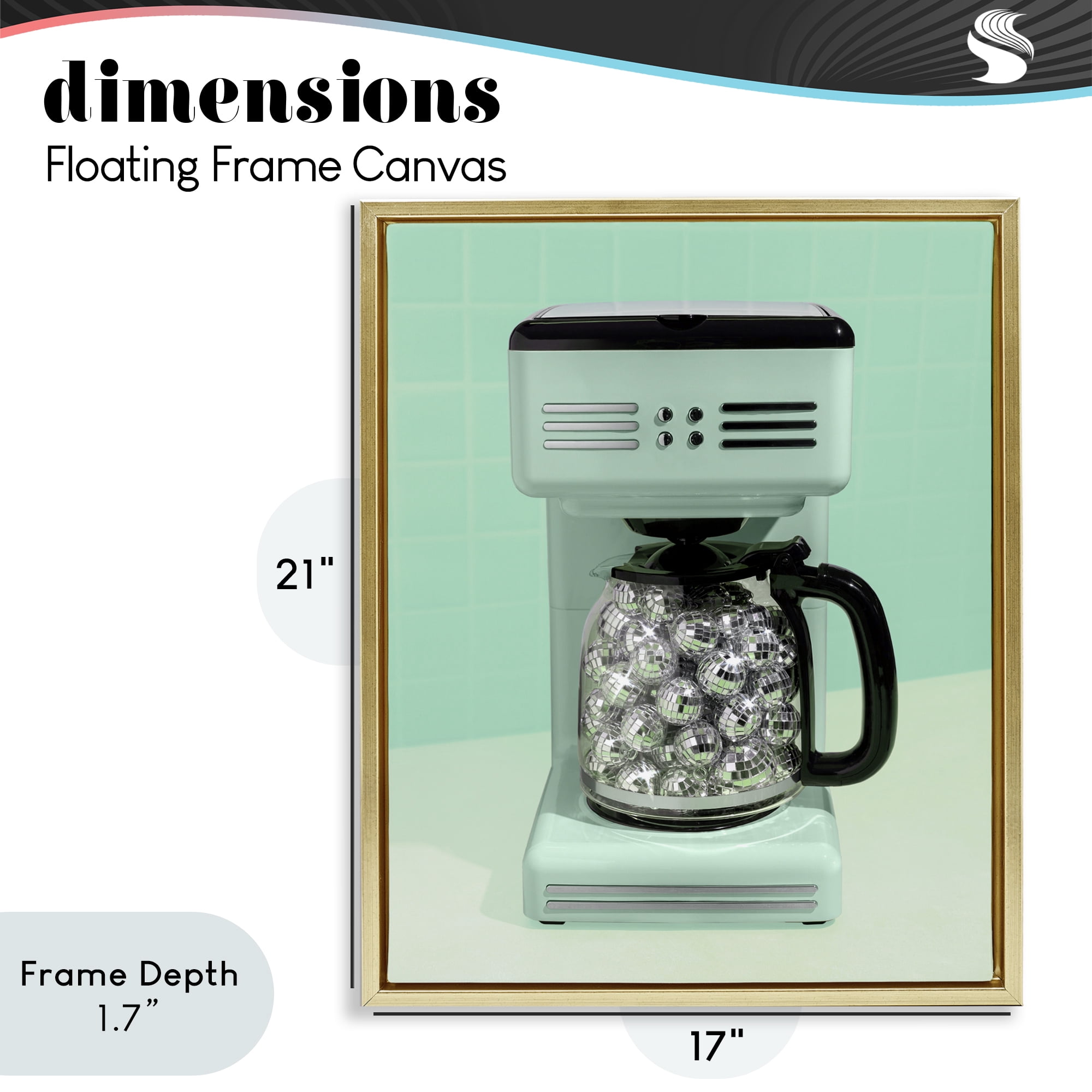 Stupell Industries Disco Coffee Maker over Green Gold Framed Floater Canvas Wall Art, design by LISH Creative