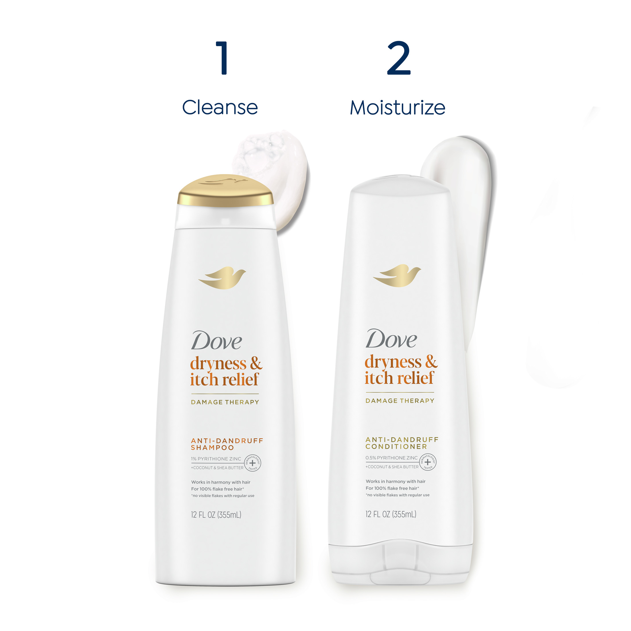 Dove Damage Therapy Derma Anti-Dandruff Shampoo for Flaky Scalp Dryness + Itch with Pyrithione Zinc & Coconut Oil, 12 oz