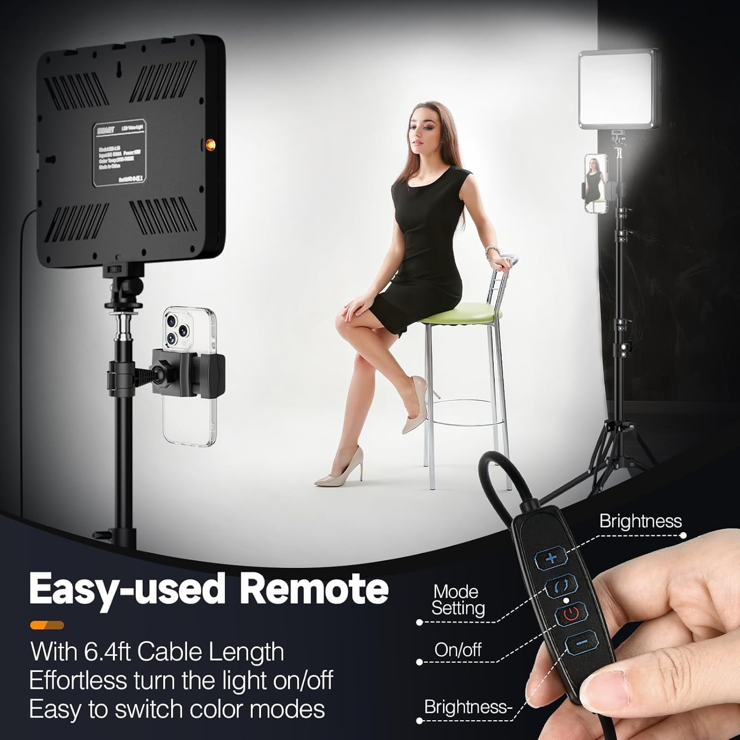 EMART LED Photo Light Kit 2 Pack, Studio Light with 60'' Tripod & Phone Holde, Upgrade 2800-7000K Dimmable for Video Recording