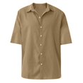 thumbnail image 4 of diseñador primavera verano hombres casual algodón lino color sólido camisas de manga corta camisas sueltas caqui / l, 4 of 4