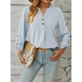 thumbnail image 2 of Women'S Shirts Loose Fit Lantern Long Sleeve Ladies Blouses Smocked Cuff Business Work Fall Tops  Blue XXL, 2 of 8