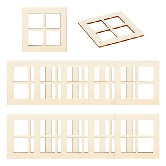 20 pc Mini Wood Dollhouse Window Furniture Accessories for Miniature Living Room Square Beige 70x70x3.5mm