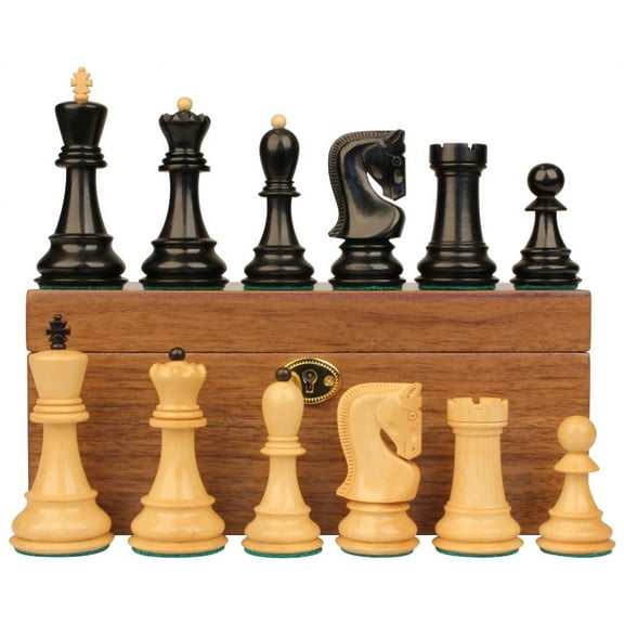 Zagreb Series Chess Set Ebony & Boxwood Pieces with Walnut Chess Box - 3.87" King