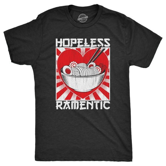 Mens Hopeless Ramentic T Shirt Funny Ramen Noodle Takeout Lovers Tee for Guys (Heather Black - RAMENTIC) - M