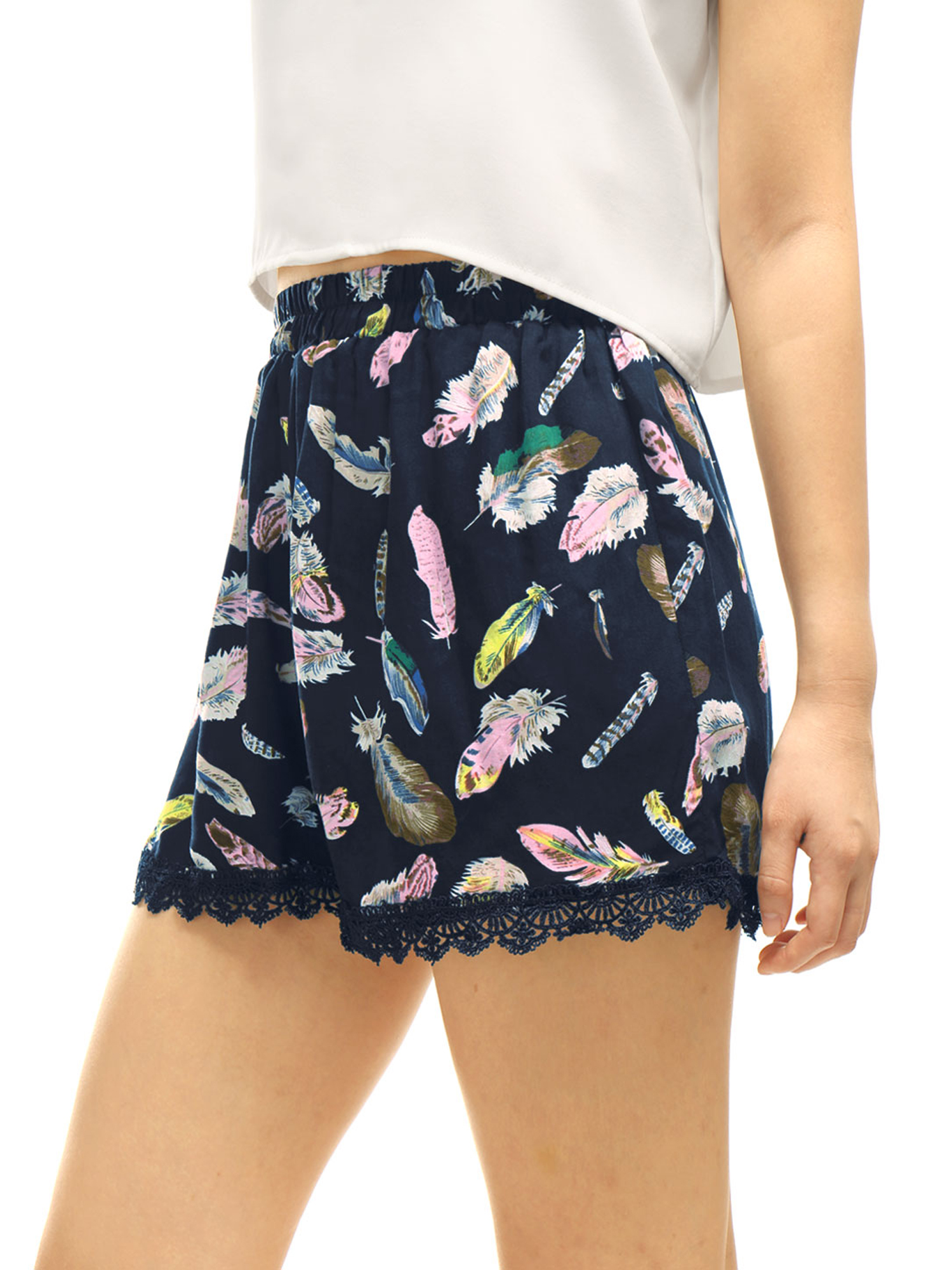 Women's Printed Lace Trip Elastic Waistband Shorts