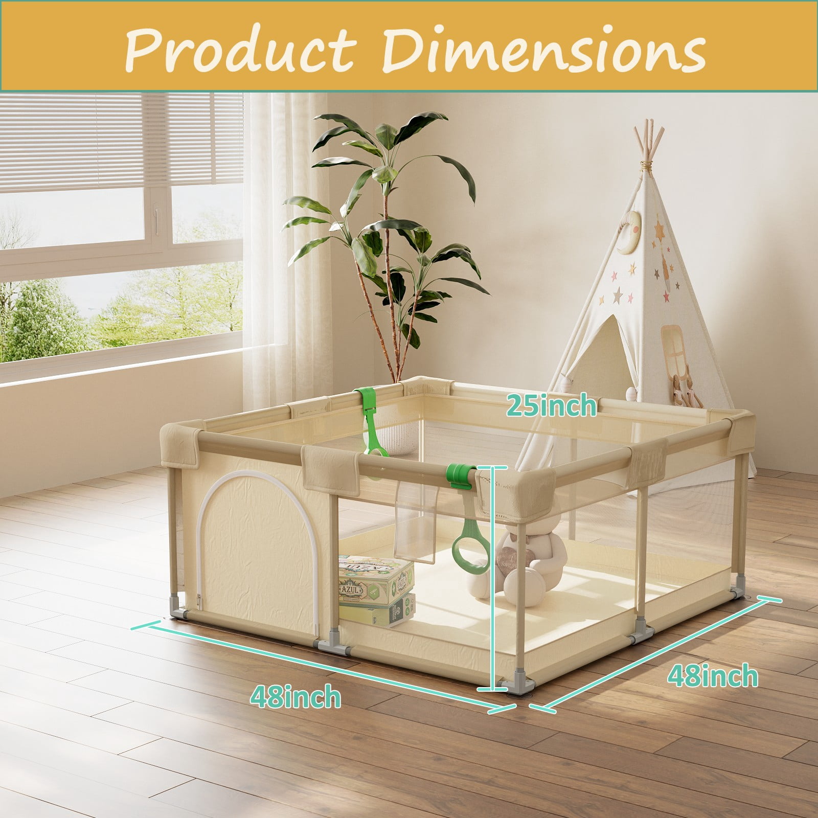BEAUTYPEAK 48"x48" Large Baby Playpen Toddler Play Yard Fence for Boys and Girls, Pale Yellow