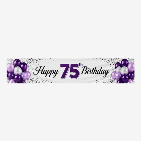 Happy 75th Birthday Decorations, 75th Purple Silver Balloon Large Birthday Hanging Banner Sign, Cheers to Seventy-Five Years Old Bday Party Supplies 19*98IN