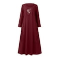 thumbnail image 4 of Meichang Robes d'Été Décontractées pour Femmes, Robes Maxi Évasées en Coton et Lin, Manches Longues, Encolure Dégagée, Robes à Imprimé Pissenlit, Robes Amples en Lin avec Poches, Bourgogne TG, 4 of 5