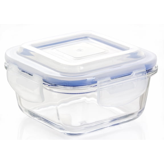 Set 4 Contenedor Hermético De Vidrio Borosilicato Cuadrado Chico 320 Ml