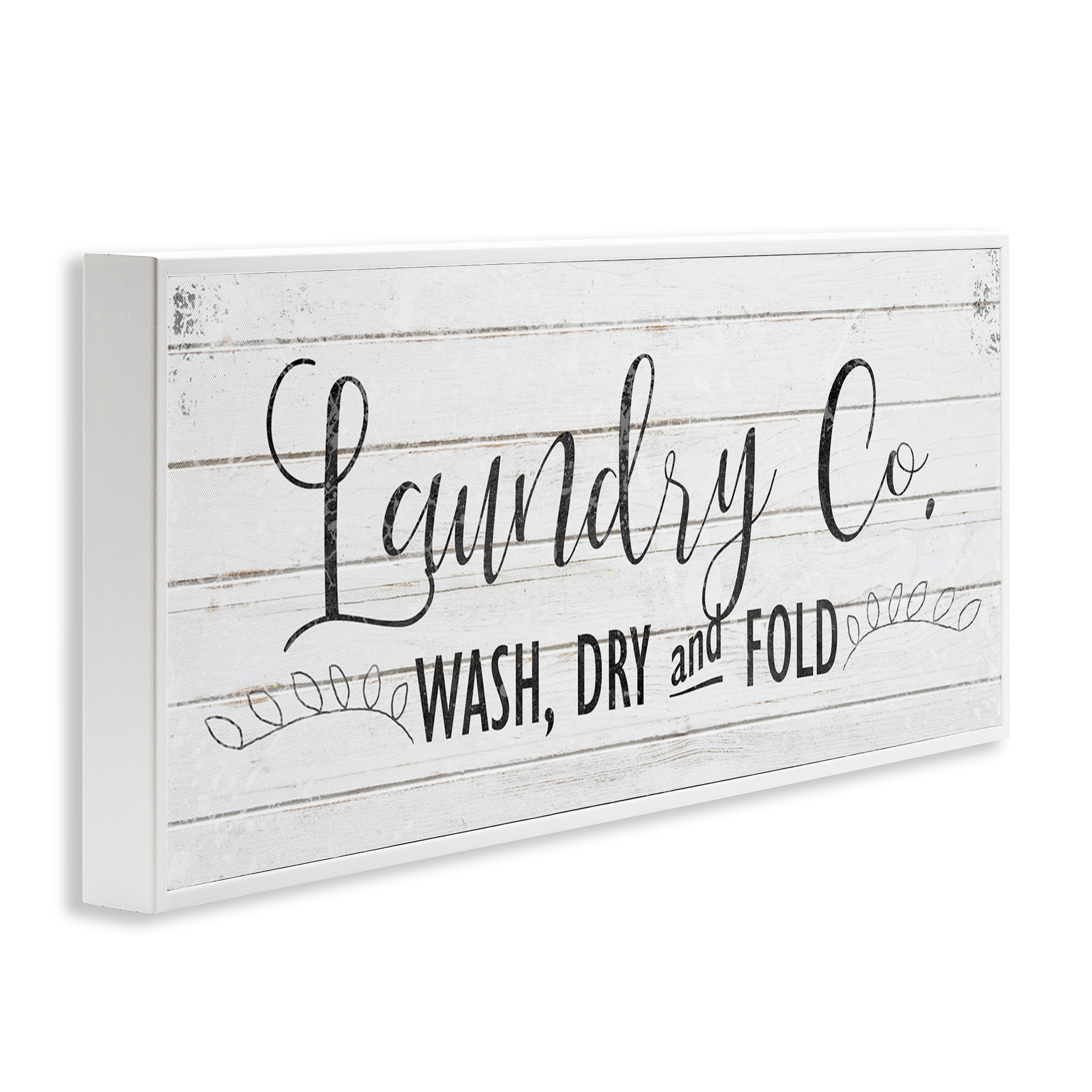 Stupell Industries Laundry Wash Dry & Fold Typography Painting White Framed Art Print Wall Art, 30 x 13