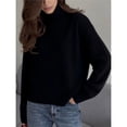 thumbnail image 4 of Suéter de Cuello Alto para Mujer, Jersey de Punto Grueso de Larga, Jersey Básico de Moda para Otoño e Invierno. Negro L, 4 of 8