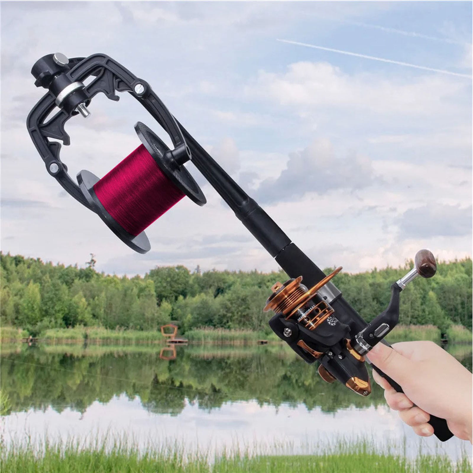 Fishing Reel Hand Spooling Device, Non-Slip Grip Sea Fishing Line Winding Tying Tool with Metal Components, Universal Fit for Anglers Freshwater Saltwater Fishing Gear