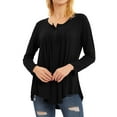 thumbnail image 5 of Women Henley Neck Long Sleeve Solid Color Ruched Buttons Tunic Top, 5 of 8