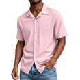 thumbnail image 4 of YODETEY Men’s Button Down Front Shirt with Short Sleeve, Everyday Casual Front Shirt for Mens,Big and Tall Pink,Size S-3XL, 4 of 7