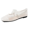 thumbnail image 4 of Women's Flats for Women Breathable Mesh Ballet Flats Comfortable Square Toe Casual Shoes with Bow Decor Lightweight Fashion Dressy Flat for Spring Summer Daily Wear,White 41, 4 of 5