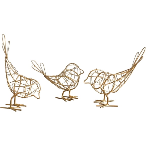 3-Piece Gold Iron Bird Statue Set, Animal Figurine Tabletop Decor, Desk Ornament for Housewarming Gift