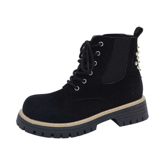 Dasayo Hiking Woman Boots Ankle Non Slip Black Riding Lace up Chunky Boots Shoes for Women 36