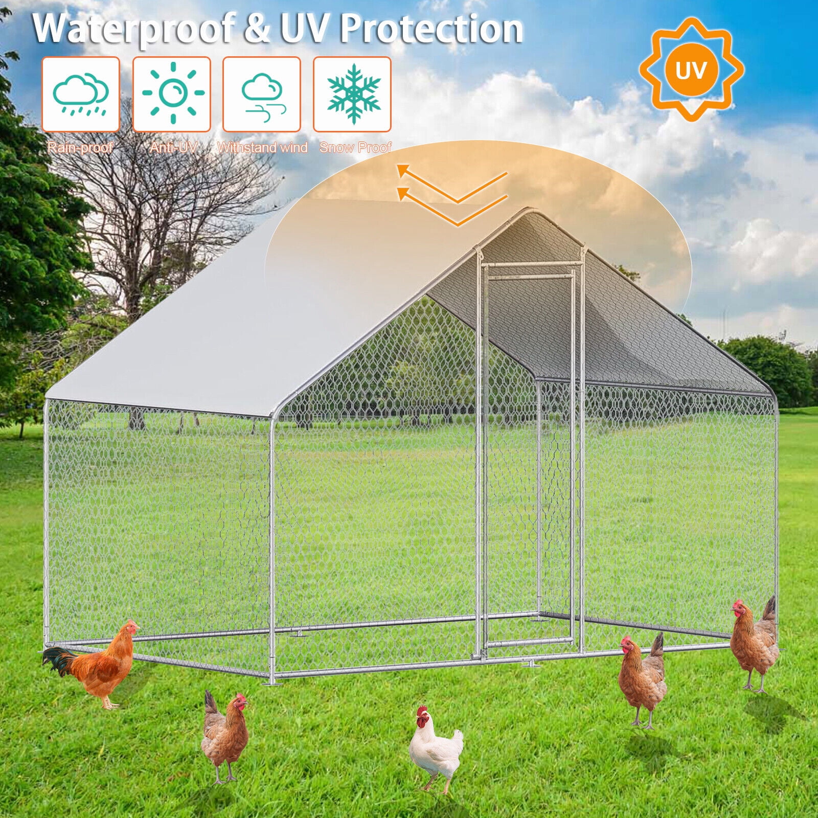 Kkonetoy 9.8ft x6.6ft Metal Walk In Chicken Coop Run Cage Rabbit Hutch Hen House