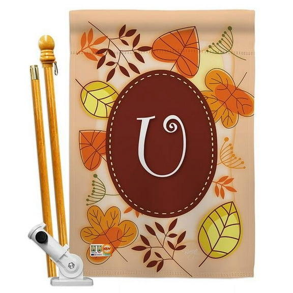 Breeze Decor BD-HA-HS-130047-IP-BO-D-US09-BD 28 x 40 in. Autumn U Initial Fall Harvest & Impressions Decorative Vertical Double Sided House Flag Set with Pole Bracket Hardware
