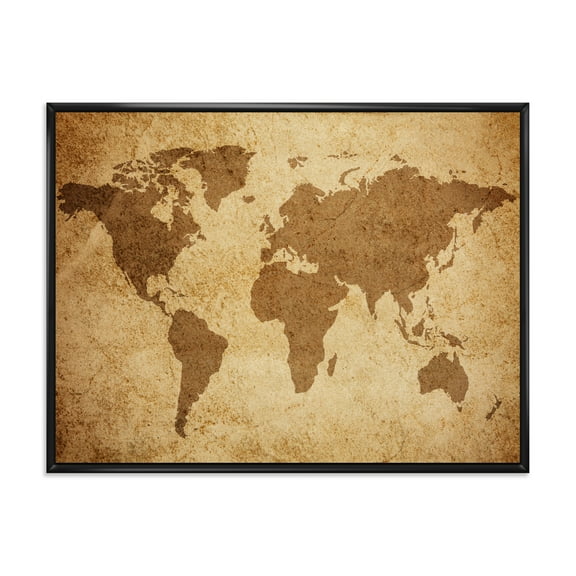 Designart 'Ancient World Map V' Vintage Framed Canvas Wall Art Print